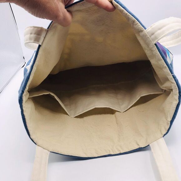 Handmade Tote Bag: Repurposed, Amish Purples and Blues Cottage Core Library Tote - Picture 5 of 8